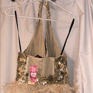 Brand New beautiful feather sequins dress-S